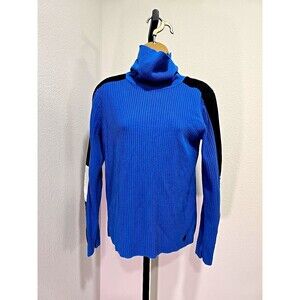 CyberGoth Futuristic Quilted Sleeve Ribbed Turtleneck Knit Sweater Blue Womens M